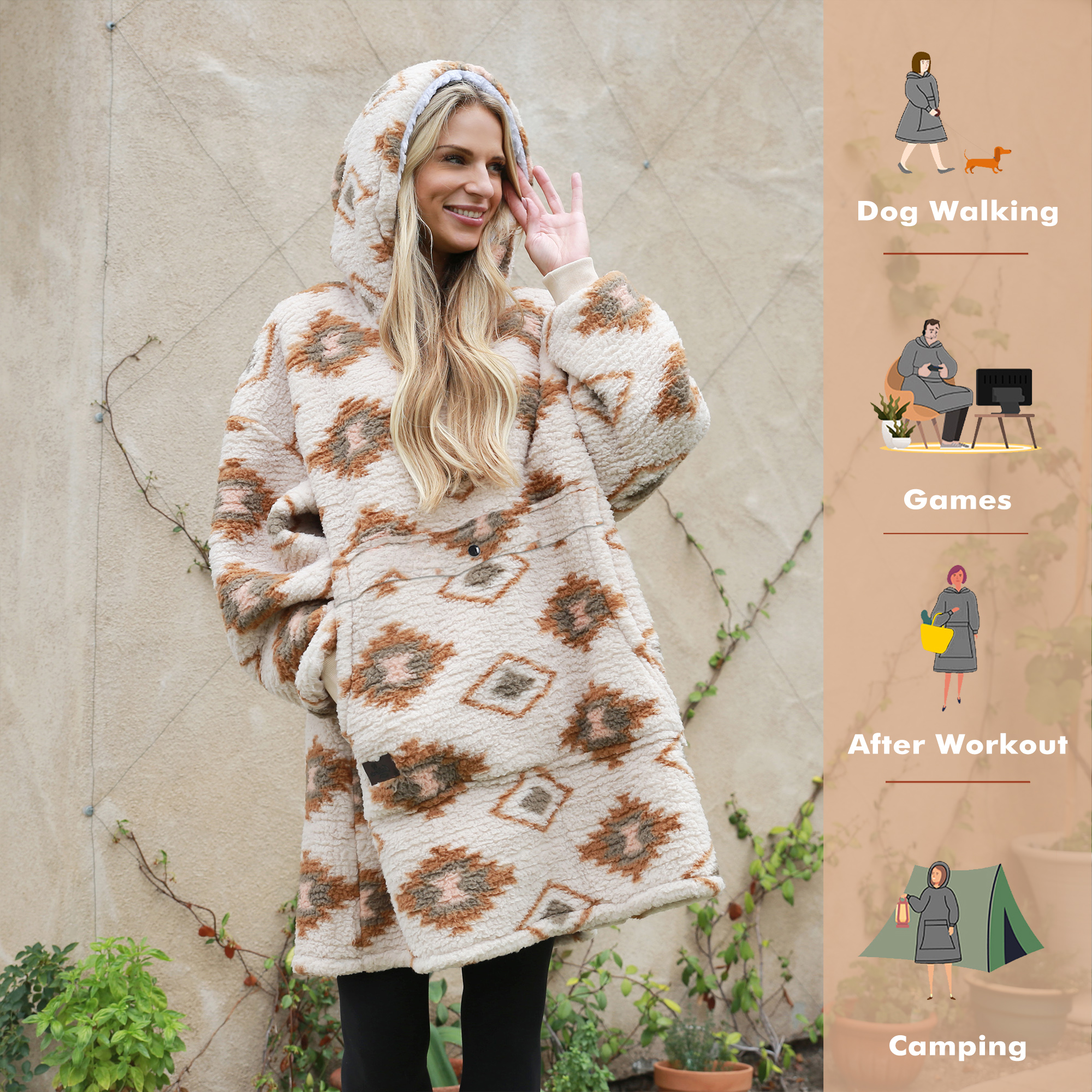 Tirrinia Oversized Blanket Hoodie, Wearable Fluffy Sherpa Blanket, Cozy Sweatshirt Blanket Gift for Adult Women Men Girlfriend