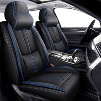 Leather Seat Covers for Jeep Most 98% Cars SUVs,Car Seat Covers Front Set,Waterproof Car Seat Protectors with Airbag,Comfort Interior Cover Seats for Cars(Black+Blue,Pillows)