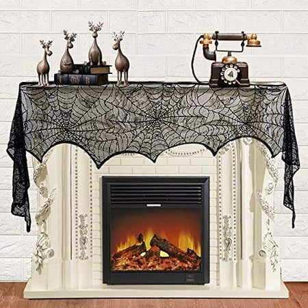 Halloween Decorations Black Lace Spider Web Fireplace Mantle Scarf