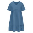 thumbnail image 3 of Casual Dresses for Women Summer 2025 Trendy Short Sleeve V Neck A Line Pleated Ruffle Flowy Loose Midi Beach Dress, 3 of 8