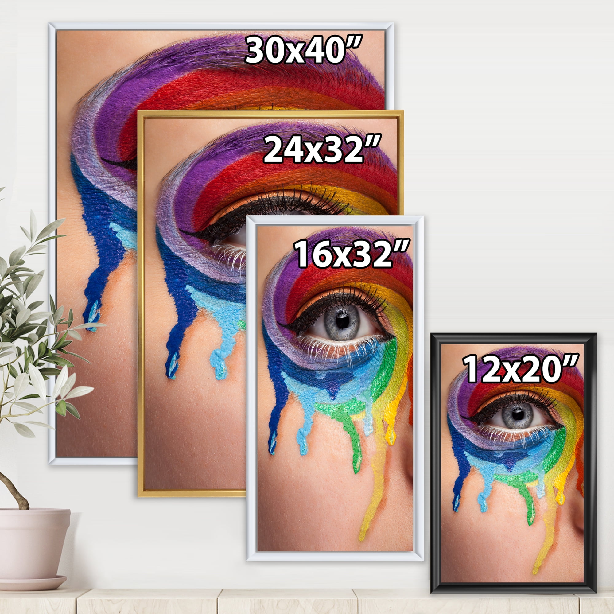 Designart 'Close Up Eye With Colourful Cry In A Wheel Arround' Modern Framed Canvas Wall Art Print