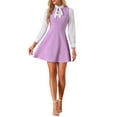 thumbnail image 1 of Vestidos con cuello de lazo para mujeres, vestido vintage de manga larga de los años 60, vestido de color contrastante L púrpura claro, 1 of 6