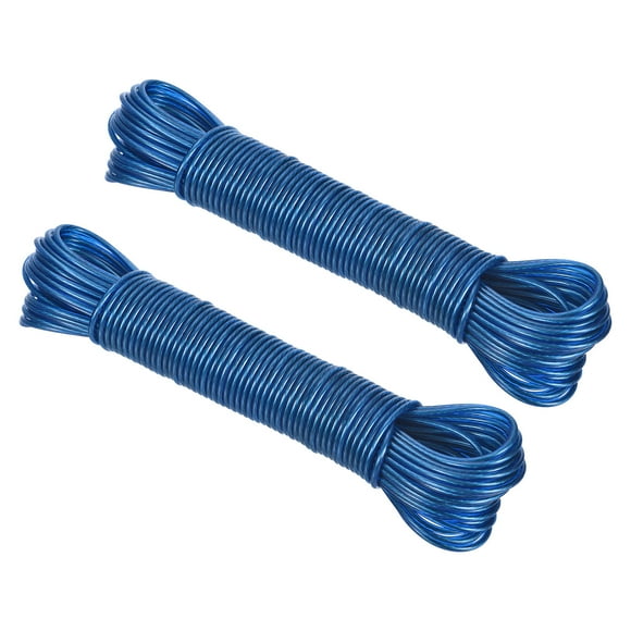 Cuerda de ropa recubierta de plástico Uxcell, paquete de 2, 1/8 pulgada x 66 pies, cuerdas de acero azul
