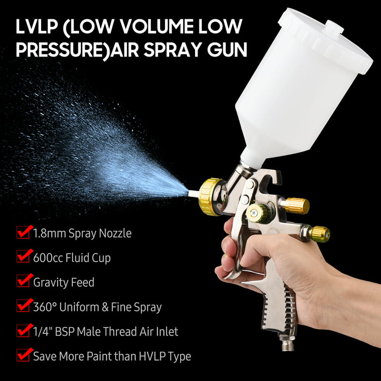 Htovila LVLP 1.8mm Air Spray Kit 600cc Fluid Cup Gravity Feed Air