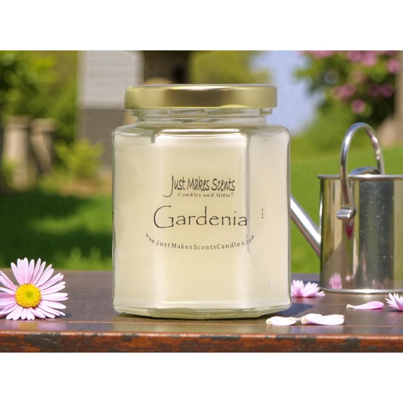 Just Makes Scents Gardenia 8oz Scented Jar Candle with 40 h Burn Time, Soy Wax and Cotton Wicks