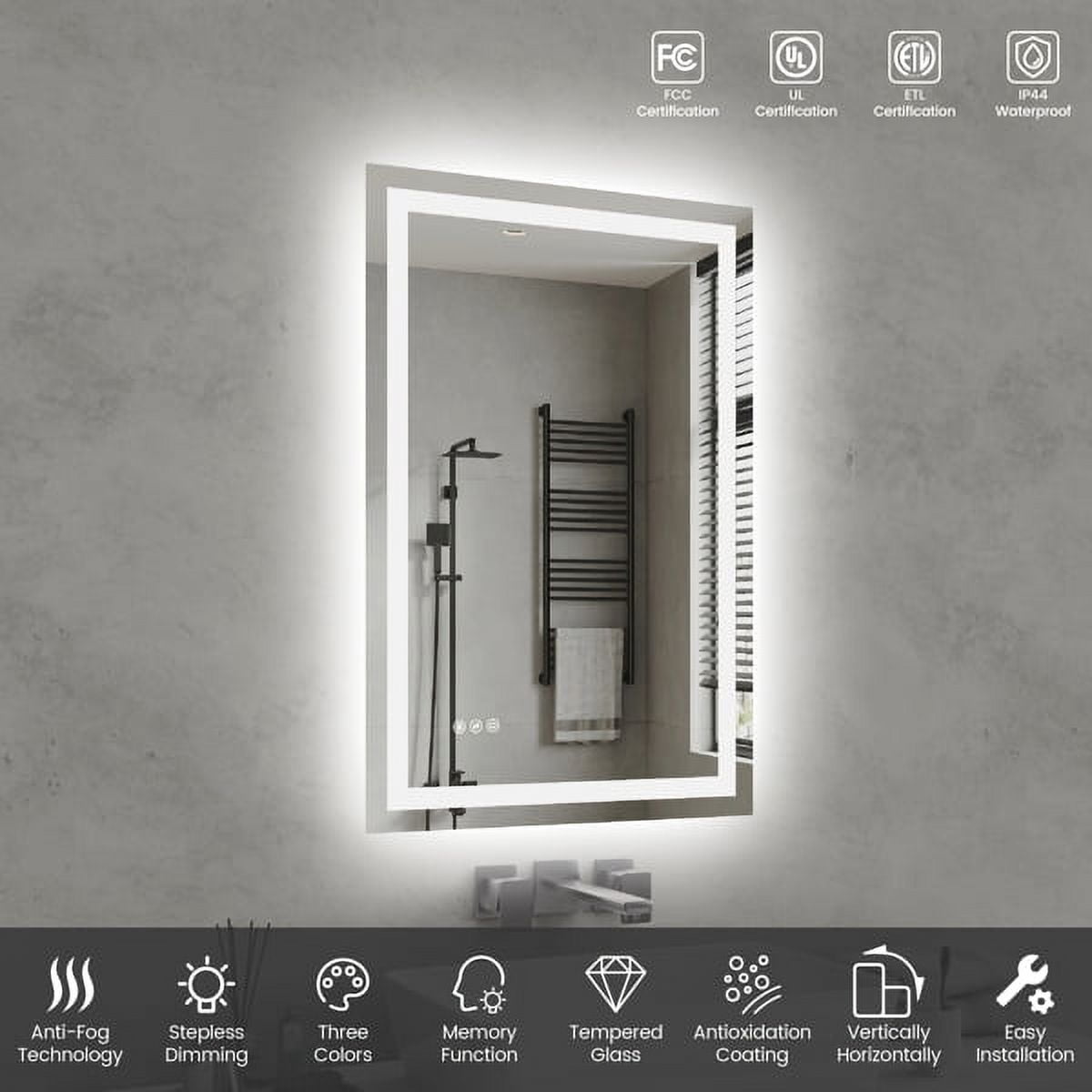 24"x36" LED Bathroom Mirror - Front/Back Lit Vanity Mirror with 3 Color Temp, Anti-Fog & Dimmable Memory Function for Modern Bathrooms