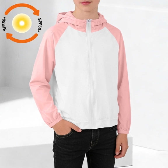 Kctiaxy Kids UPF 50 Long Sleeve Coat Boys Zipper Sun Protection Jackets Casual Color Blocked Outdoor Breathable Sun Shirt Hoodies
