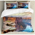 thumbnail image 1 of Wyoming Duvet Cover Set Queen Size, Aerial Vista Photo of Flaming Gorge National Recreation Area Panorama at Sunset, 3 Piece Bedding Set with 2 Pillow Shams, Multicolor, by Ambesonne, 1 of 3