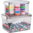 thumbnail image 1 of xianlin-Plastic Storage Bins with Latching Lids, Clear Storage Box with Handle Stackable Storage Containers PET Craft Organizer with Lid for Home, Office or Travel Storage - Transparent-Tawny, 1 of 4