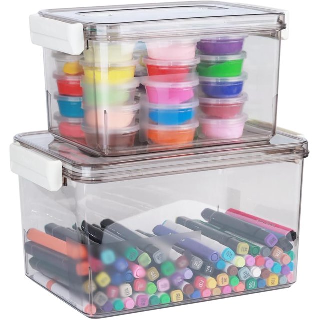 xianlin-Plastic Storage Bins with Latching Lids, Clear Storage Box with Handle Stackable Storage Containers PET Craft Organizer with Lid for Home, Office or Travel Storage - Transparent-Tawny
