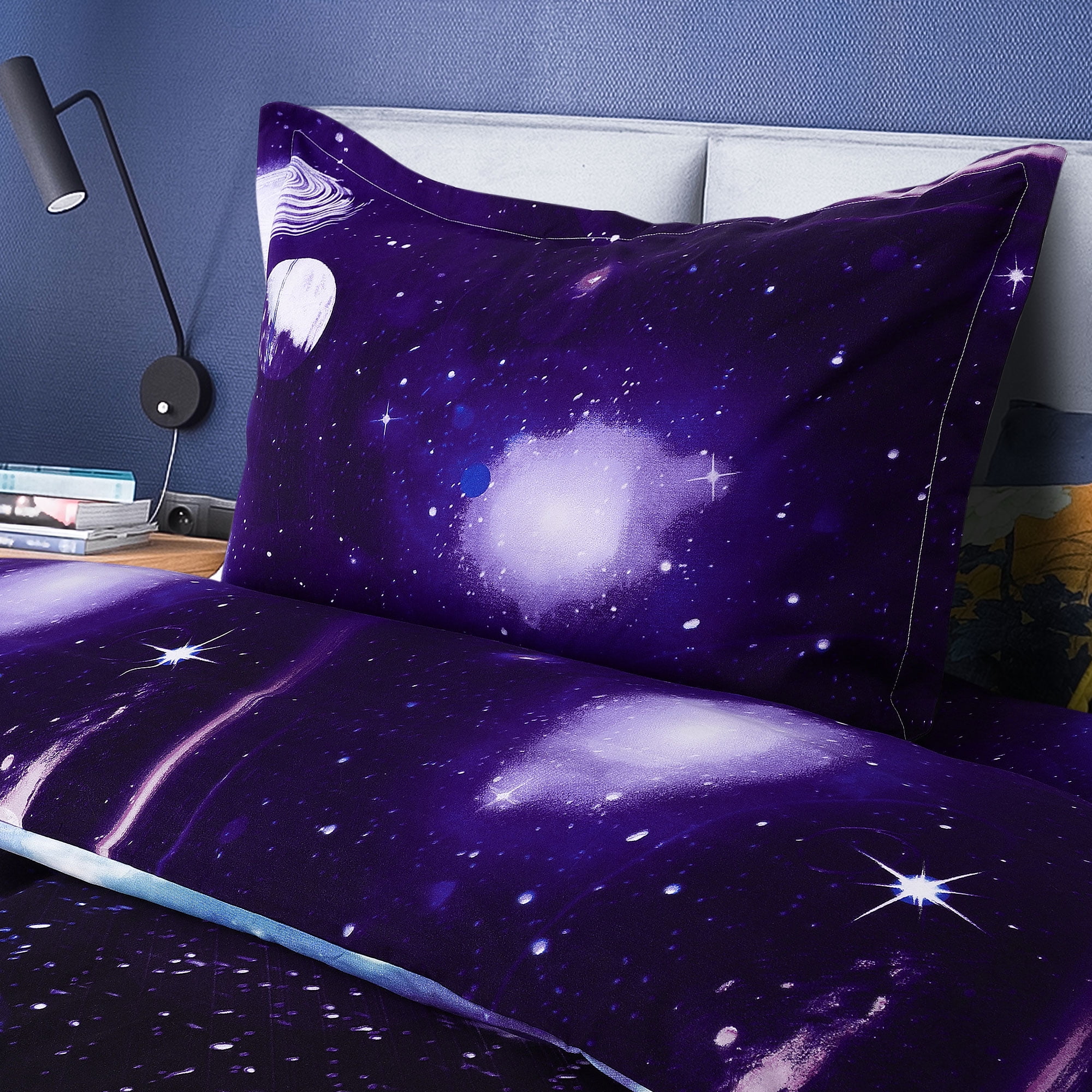 3 Pieces Galaxy Duvet Cover Bedding Set 3D Printed Quilt Cover Dark Purple Twin