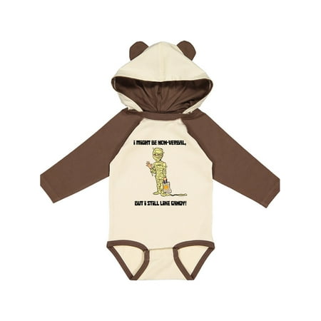 

Inktastic Nonverbal Trick or Treater I might be Nonverbal but I Still like Candy Mummy Gift Baby Boy or Baby Girl Long Sleeve Bodysuit