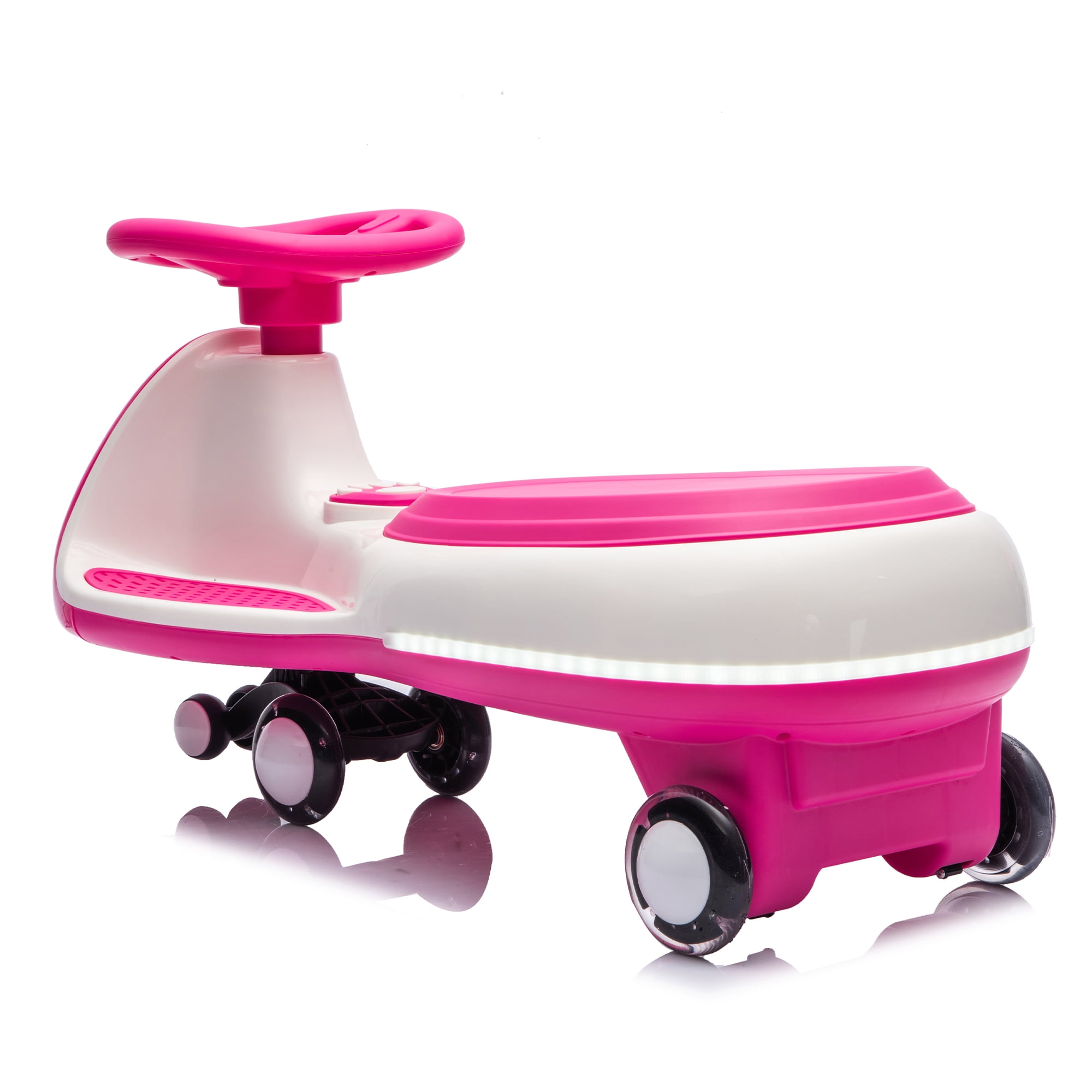 2-in-1 Smart Ride On Toy with Controllable LED Stream Lights, Flashing PU Wheels, Triangular Stability Frame, Wide Front Auxiliary Wheels, Bluetooth Music, Twist Car for Kids 3-8