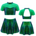 thumbnail image 1 of Hansber Robe de Danse Jazz Lyrique à Sequins pour Filles 2 Pcs Crop Top à Dos Ouvert avec Jupe Vert 4, 1 of 7