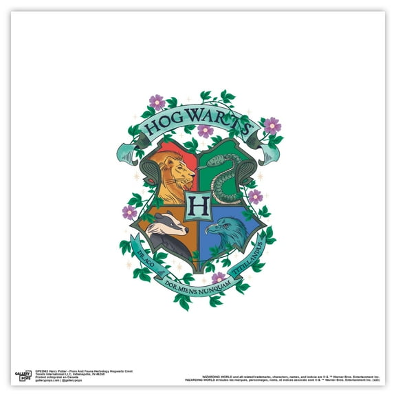 Gallery Pops Harry Potter - Flora And Fauna Herbology Hogwarts Crest Wall Art, Unframed Version, 12" x 12"