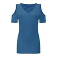 thumbnail image 2 of Womens Summer Shirts Short Sleeve V Neck Criss Cross Cold Shoulder Tops Blouse, 2 of 5