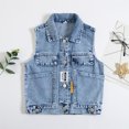 thumbnail image 2 of Kids' Retro Denim Vest Sleeveless Collared Button Down Washed Jacket Fashionable Casual Vest for Back-to-School & Outings (2-12 Years), 2 of 9