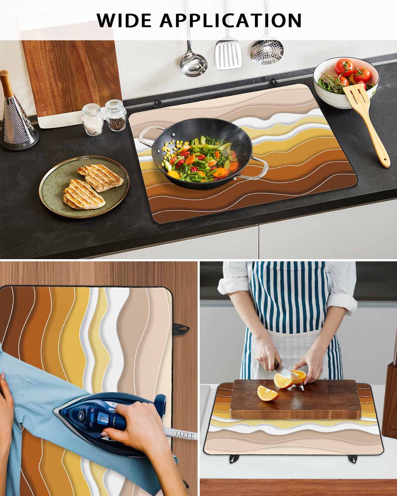 nqOlkjepod Large Induction Cooktop Protector Mat 36"x21", Burnt Orange Ombre Stripe Stove Top Covers for Electric Stove, Abstract Summer Beach Coastal Stove Burner Cover Mats, Glass Top Stove Cover