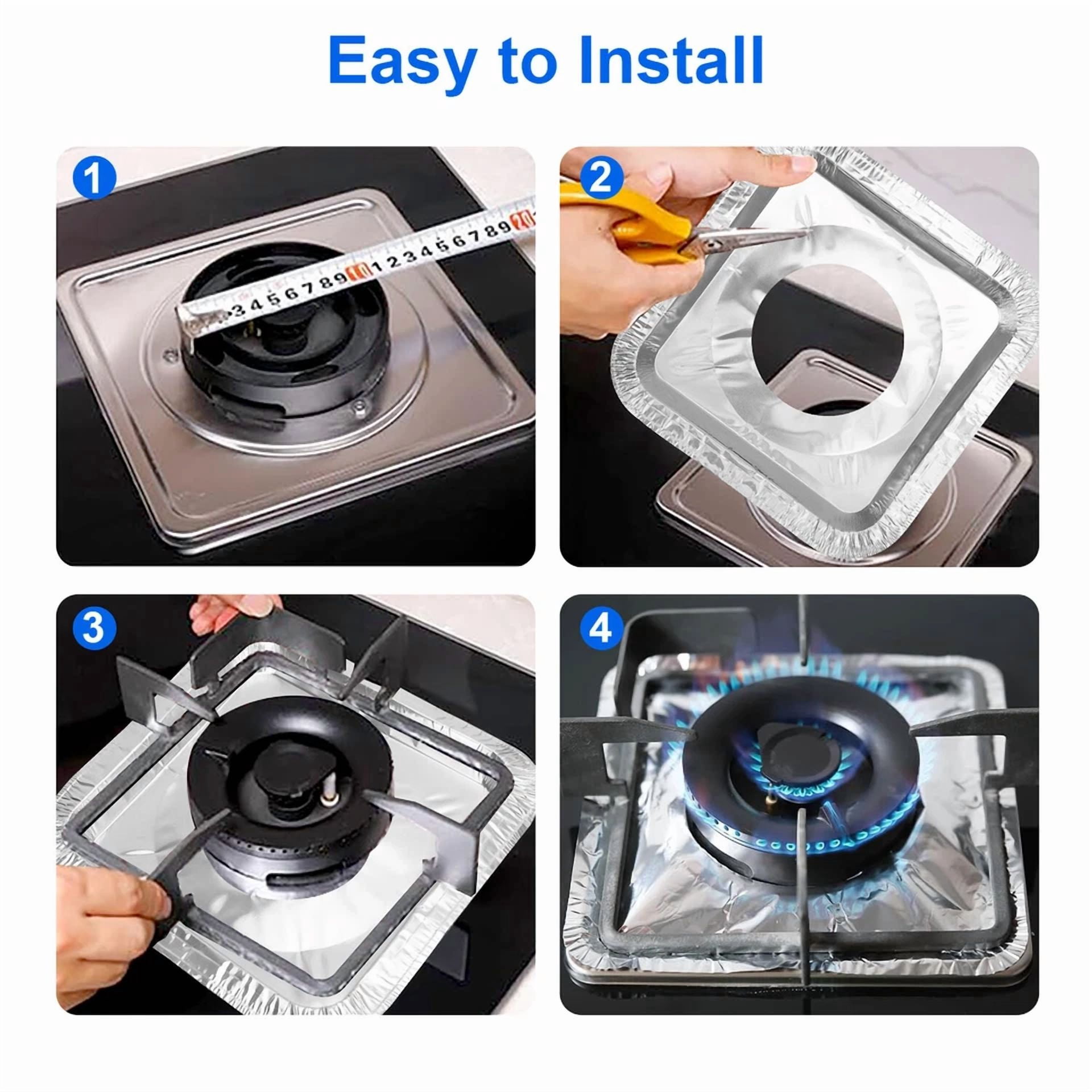 KLYNE - 50Pcs Aluminum Foil Gas Stove Burner Liners Covers, Square Thick Range Protector