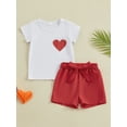thumbnail image 2 of Arvbitana Little Girls Shorts Sets Short Sleeve Heart Print T-shirt Crew Neck Tops + Elastic Belt Shorts 2Pcs Outfits 4T 5T 6T 7T Toddler Kids Casual Summer Clothes, 2 of 10