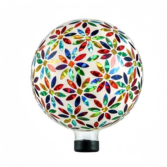 VOREEN 10-Inch Multi Colored Flowers Design Mosaic Glass Gazing Balls, Handmade, Reflective