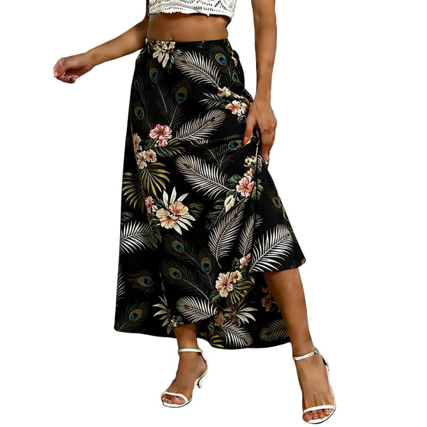 Faldas de Mujer Midi Moda Impresa de Cuatro Vías Estiramiento Regular Longitud Casual Midi Falda para el Uso Diario