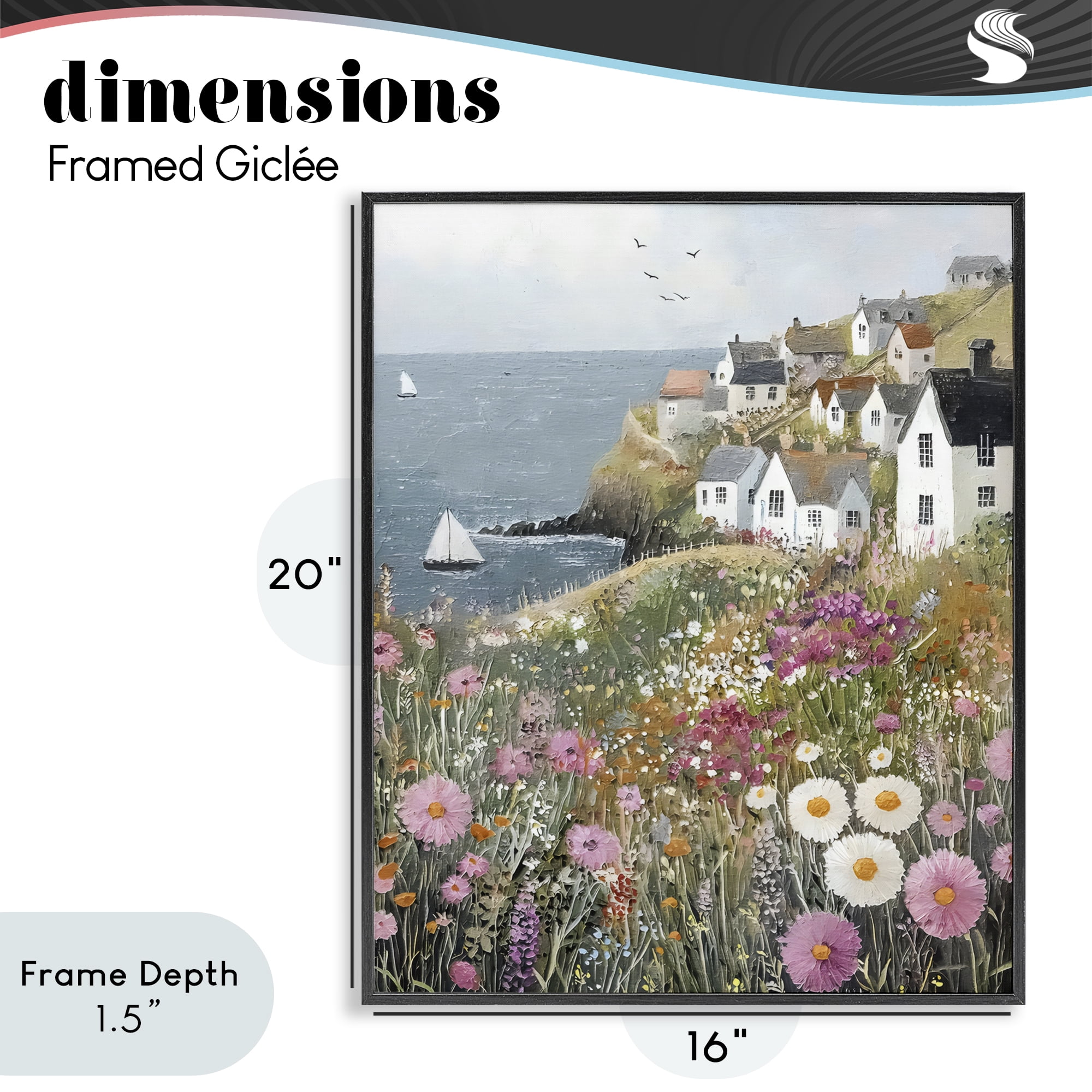 Stupell Industries Pink Meadow Overlooking Sailboats Black Framed Giclee Art, design by Riley B