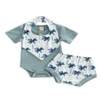 thumbnail image 1 of Infant Baby Boys Girsl 3Pcs Summer Clothes  Ribbed Short Sleeve Romper + Tree Shorts + Snap Triangle Bibs Blue 0-3 Months, 1 of 7