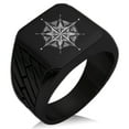 thumbnail image 1 of Stainless Steel Nautical Mandala Lotus Compass Geometric Pattern Biker Style Polished Ring, 1 of 1