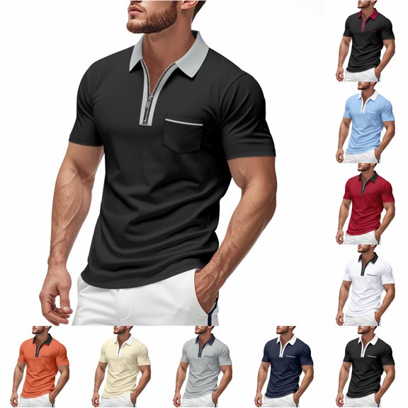CAIVO Polo Shirts For Men Shirts Short Sleeve Zipper Down Collar Gradient Dressy Casual Business Work Summer Lapel Classic Fit Golf Tops Stretchy , S