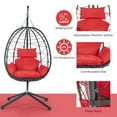 thumbnail image 4 of UHOMEPRO Rattan Swing Egg Chair with Stand, Modern Indoor Outdoor Patio Wicker Swing Chair with Removable Cushion, All-Weather Hammock Chair for Patio Balcony Porch Garden, Strong Metal Frame, Red, 4 of 9