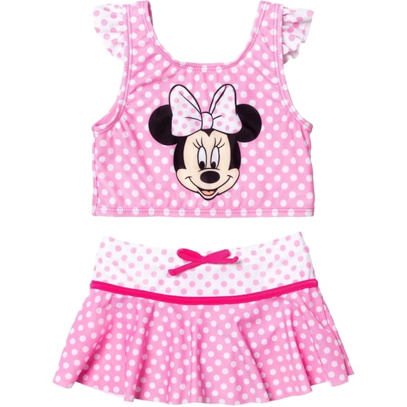Disney Girls' Minnie Mouse 2 Piece Top and Skirt Swimsuit Set