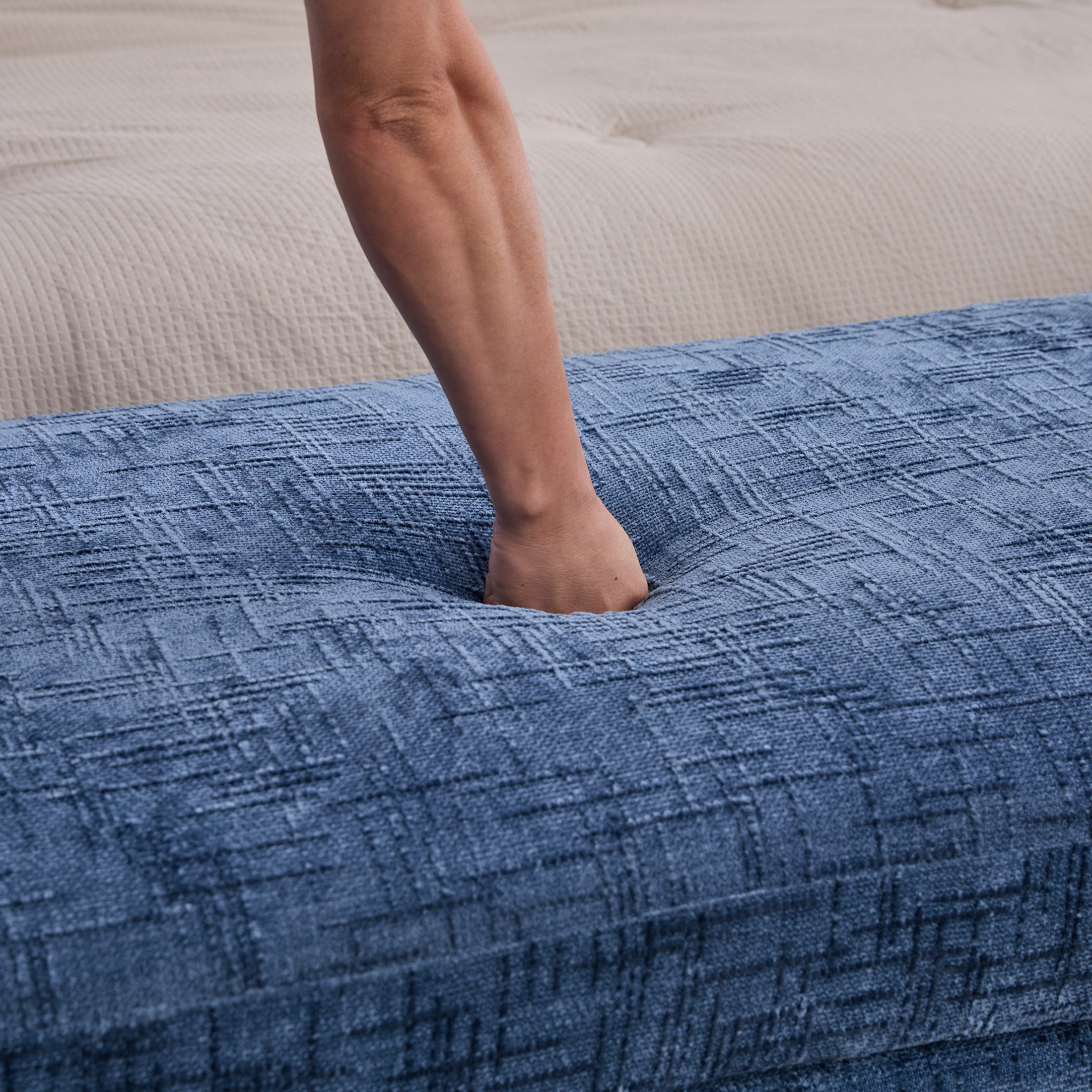Noble House Torvane 83.1" Chenille Bed End Bench, Modern Chaise Lounge with Bolster Pillows and Wood Legs, Blue