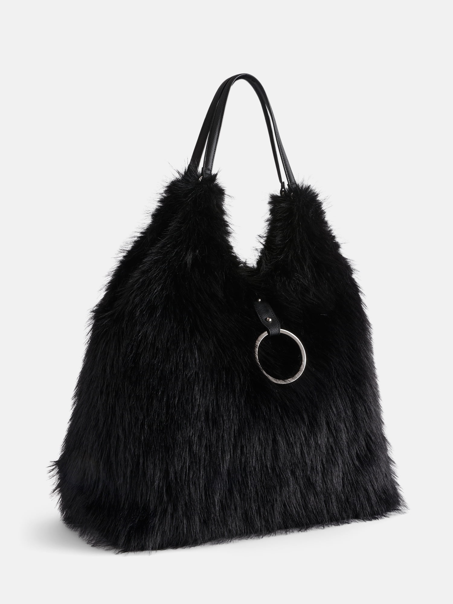 Madden NYC Women's Faux Fur Tote Bag, Black