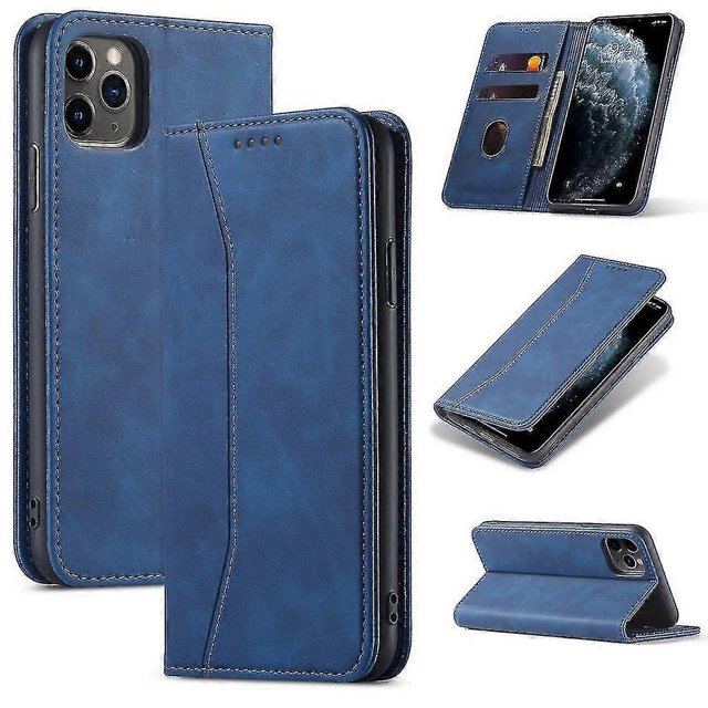 Funda de piel con textura de piel de becerro para iPhone 11 Pro Max, azul