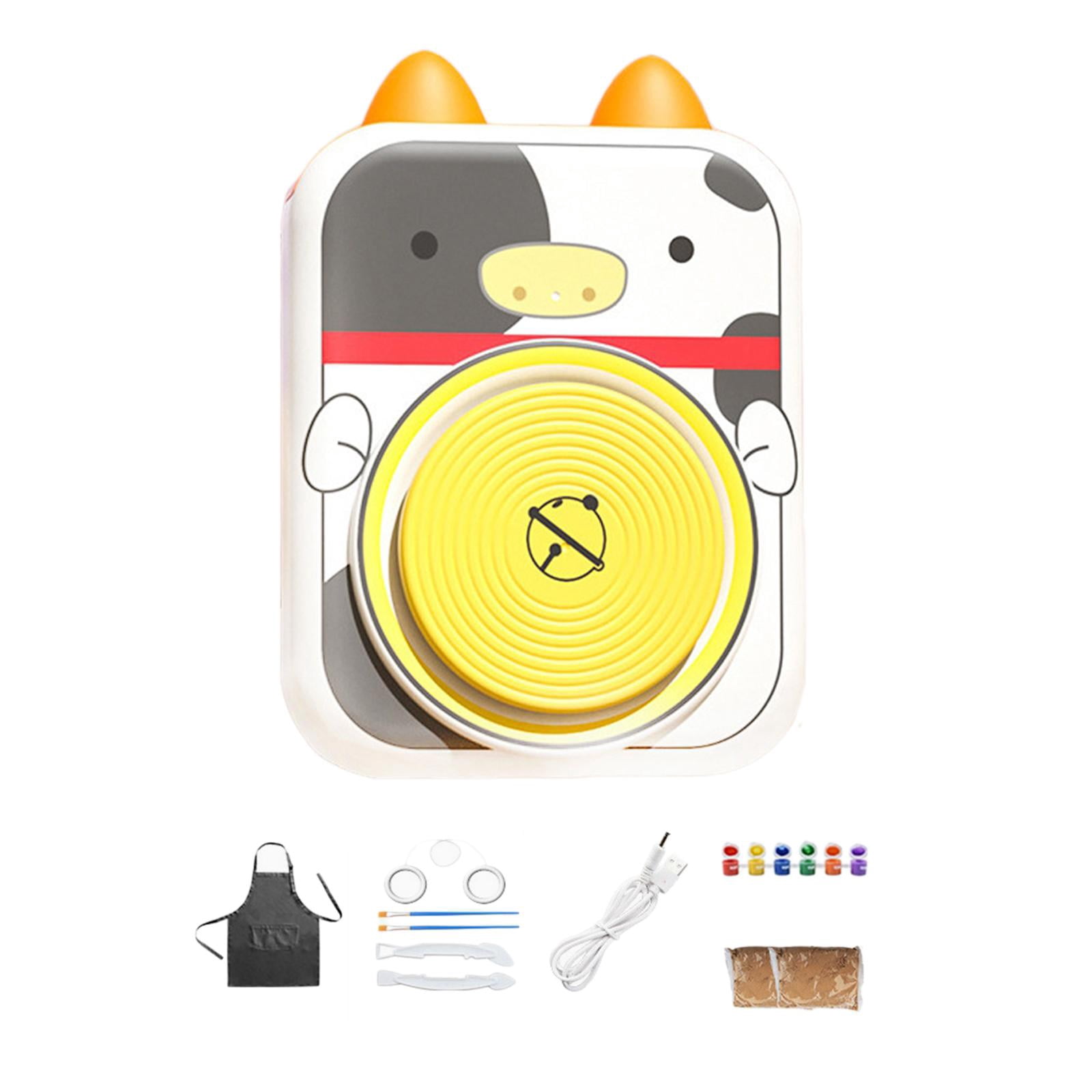 Pottery Wheel for Kids Craft Set for Kids Beginners Cute and Painting Supplies Electric Pottery Machine Complete Pottery Set for Boys Girls Cow