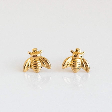 FUSIONJEVEl 925 Sterling Silver Gold Plated Cute Tiny Bumble bee Stud Earring Mini Insect Earring Charm Ear Studs Dainty Minimalist Little Love buds Post Stud Earring