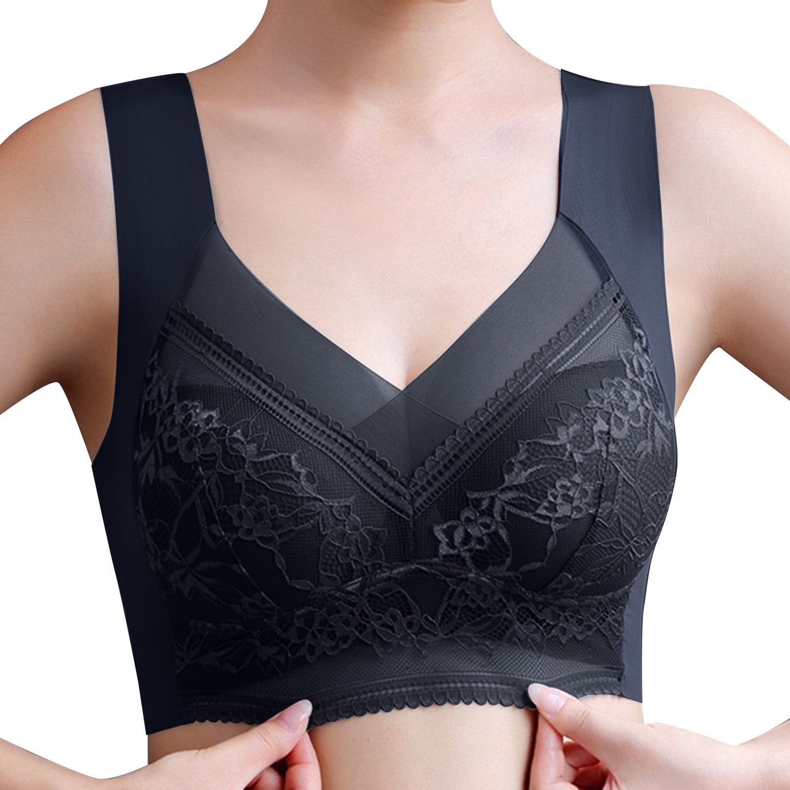 gvdentm Bras For Women Push Up Lace Deep V Neck Wireless Women with Support  Black,2XL