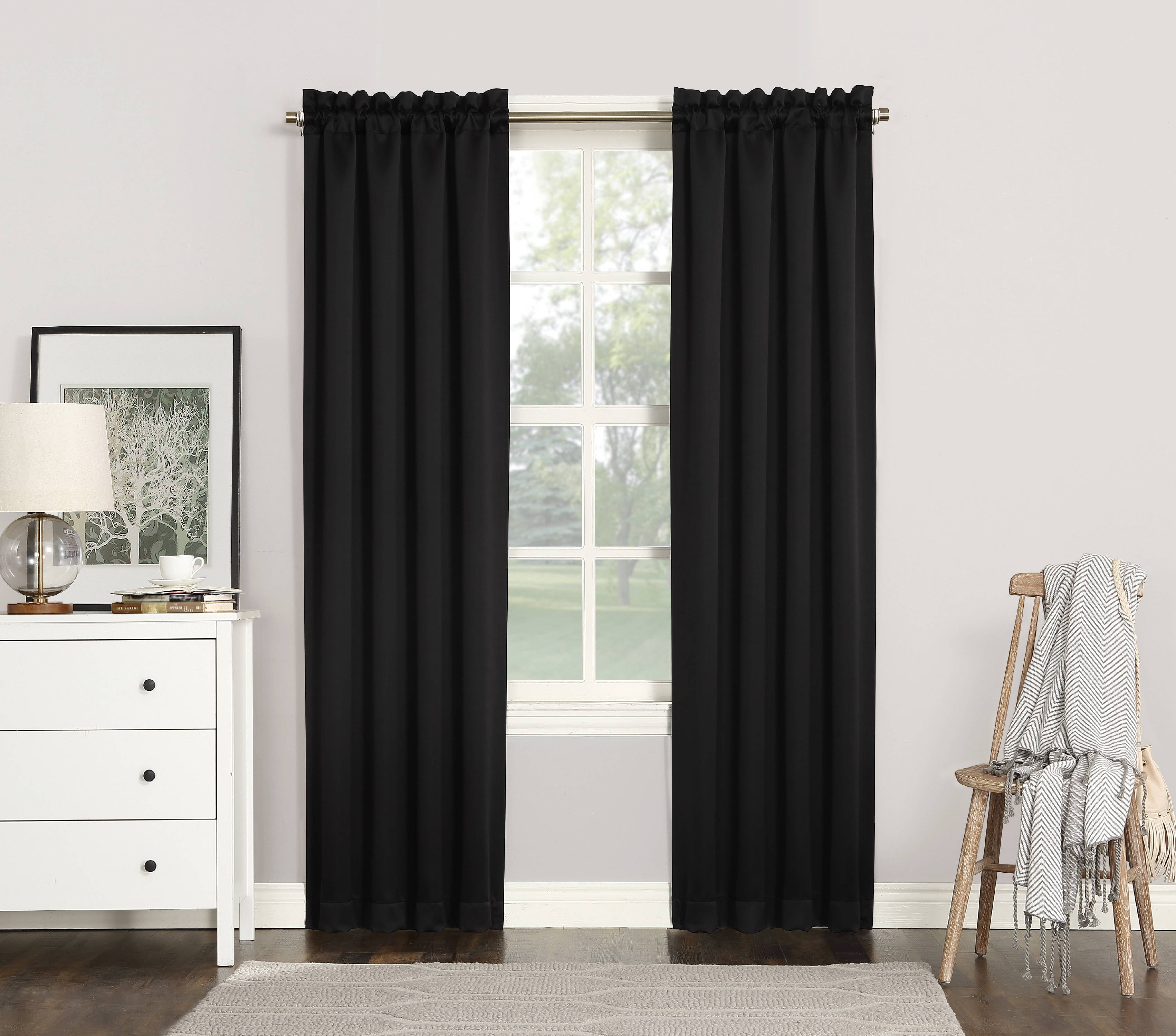 Sun Zero Nolan Energy Saving Blackout Rod Pocket Curtain Panel, 40"X84", Black (Single Panel)