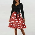 thumbnail image 5 of Valentine Dress for Women 1950S Retro Long Sleeve V-Neck Cocktail Dresses with Belt Love Heart Printing A-Line Dress Red M, 5 of 6