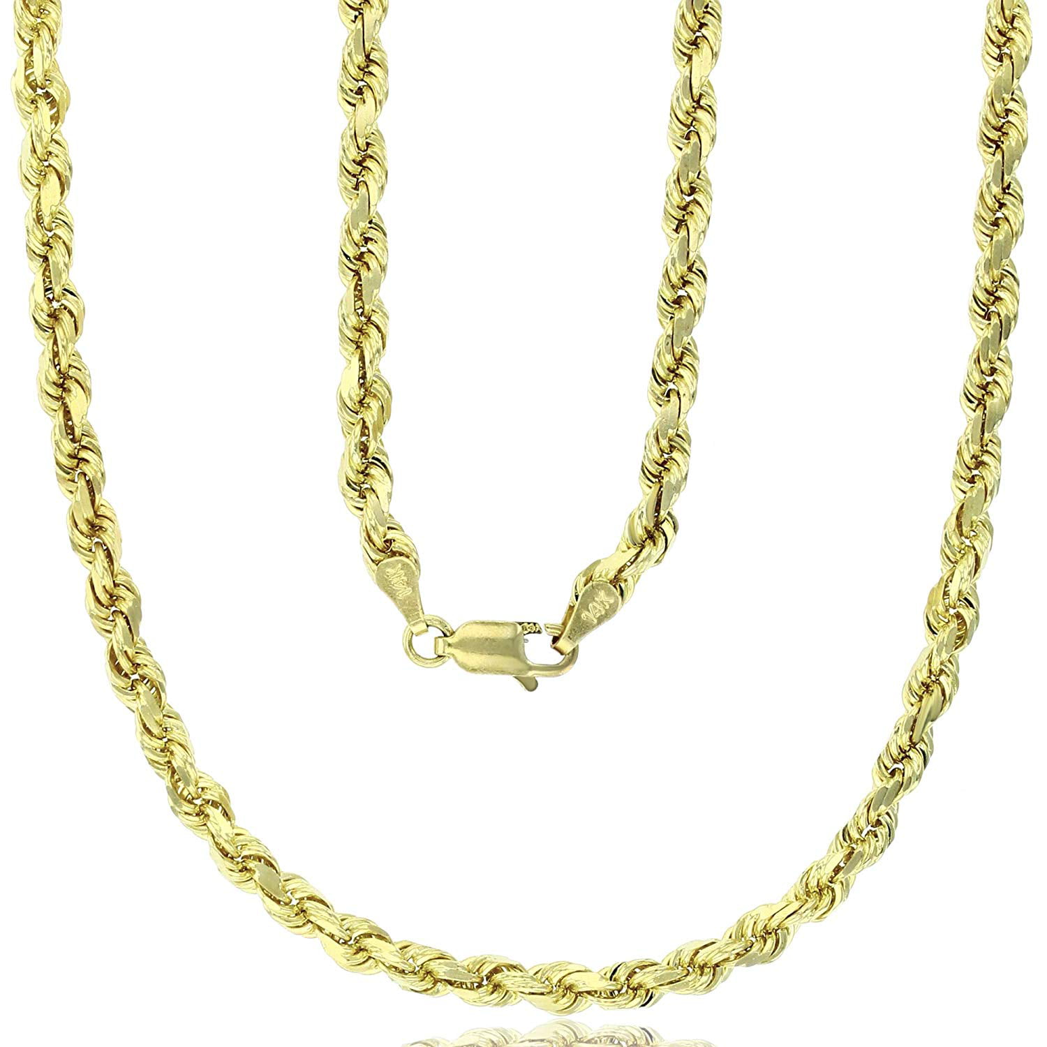 14k REAL White Gold Solid 1mm Diamond Cut Rope Chain Necklace with Lobster Claw Clasp