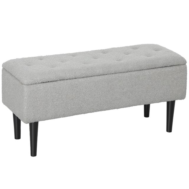 HOMCOM Ottoman avec Rangement et Pieds en Bois, Ottoman de Rangement 57 L, Gris, 15 Pouces