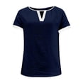 thumbnail image 5 of Gbsyewxs Womens Tops Short Sleeve V Neck Patchwork Breathable Summer T Shirts For Women Navy, 5 of 5