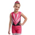 thumbnail image 2 of iiniim Kids Girls Dance Gymnastics Ballet Leotard Sparkly Rhinestones Bodysuit with Shorts Hair Band Hot Pink 16, 2 of 7