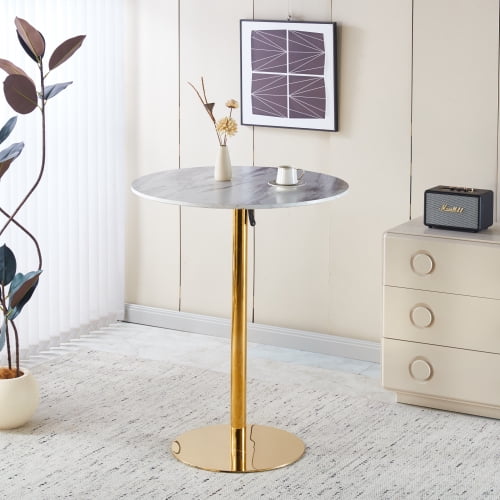 31.5 Inch Golden Tulip Bar Table, Round White Folding Bistro Table for 2-4 People, Mid-Century Pedestal Table