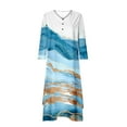 thumbnail image 4 of Funicet Womens Plus Size Boho Dresses Retro Button Dress V Neck 3/4 Sleeve Floral Bohemian Maxi Dresses Irregular Hem Wrap Evening Dresses, 4 of 5