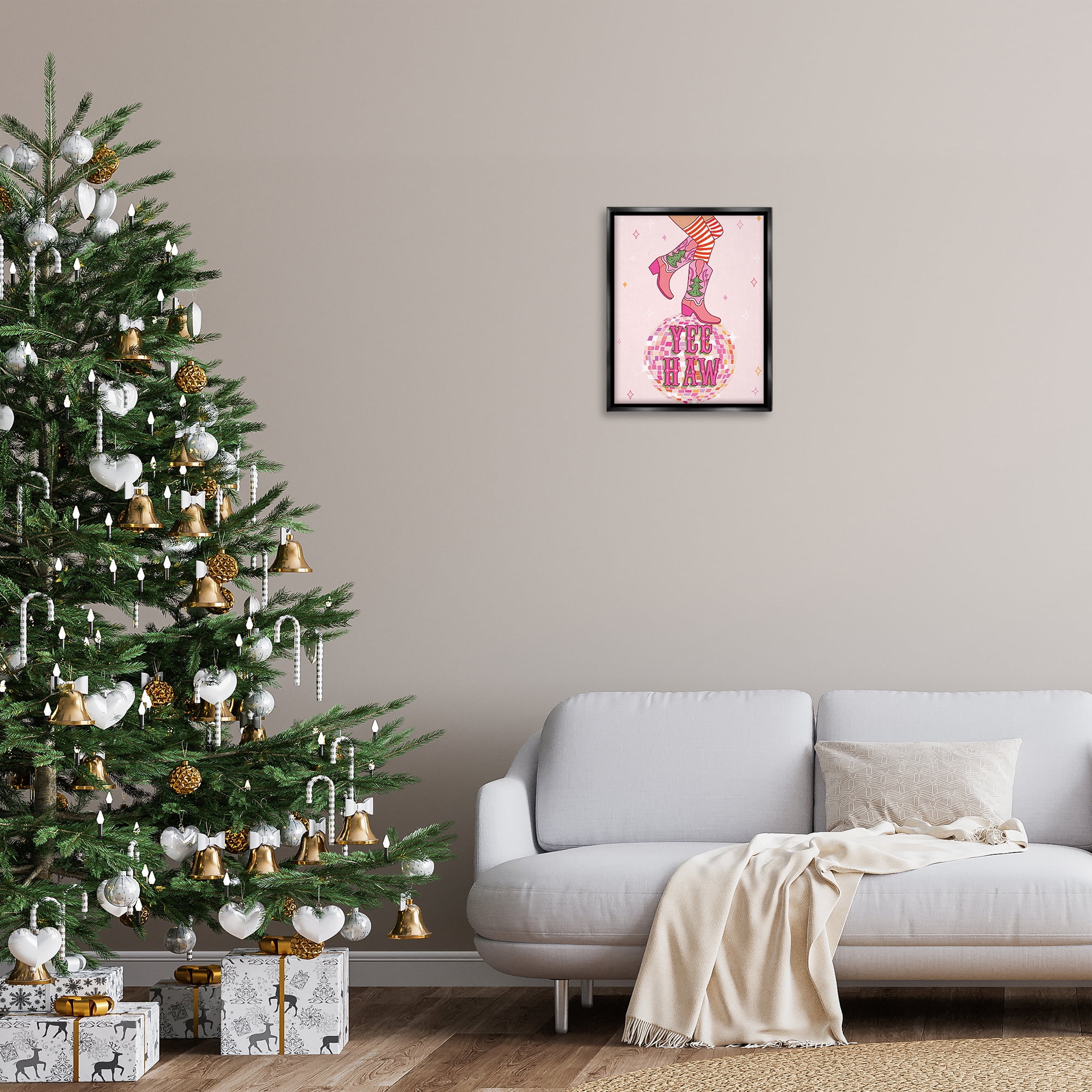 Stupell Industries Yeehaw Christmas Cowboy Holiday Painting Black Floater Framed Canvas Art Prints Wall Art, 17 x 21
