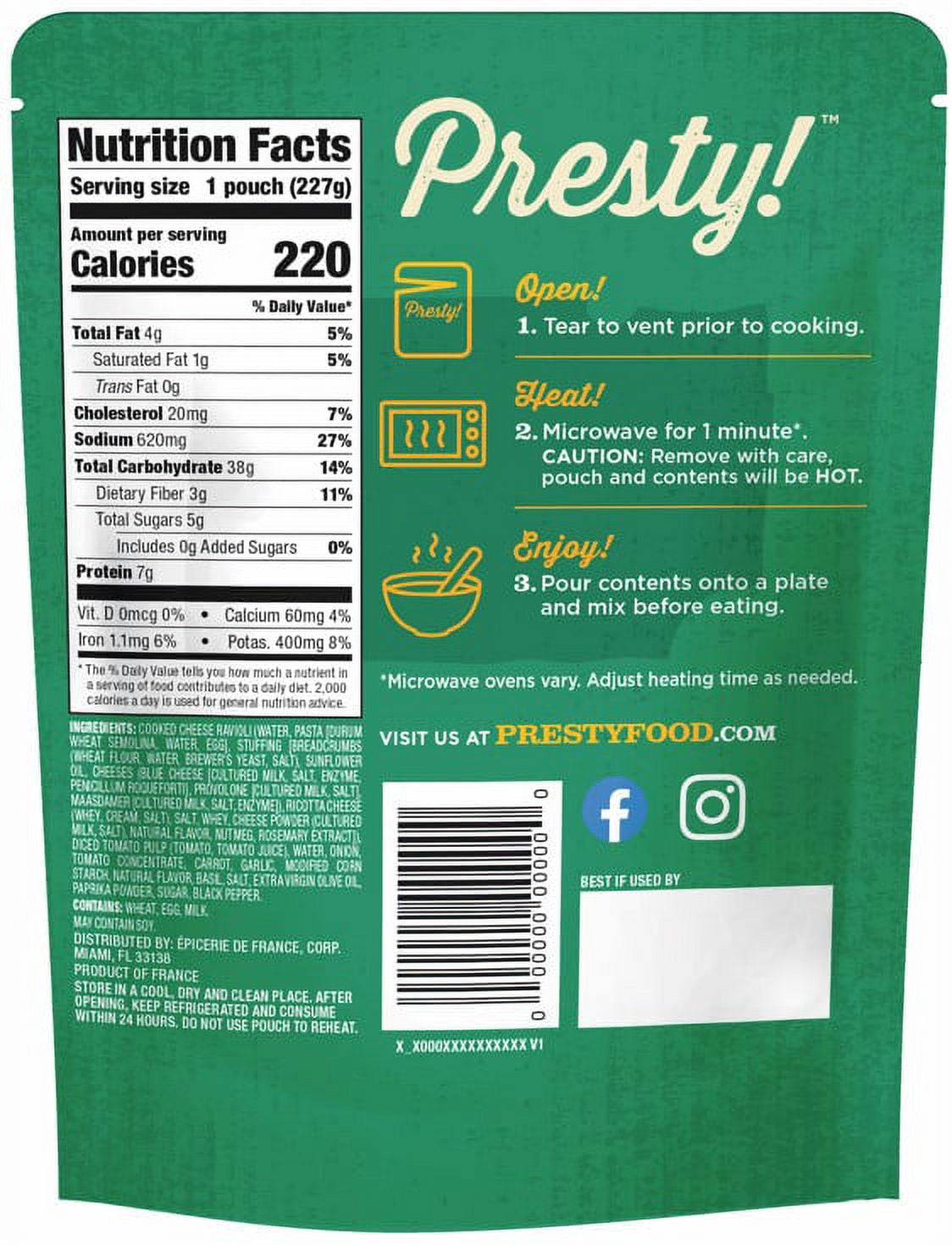 RAVIOLI TOMATO BASIL - Microwavable Pouch