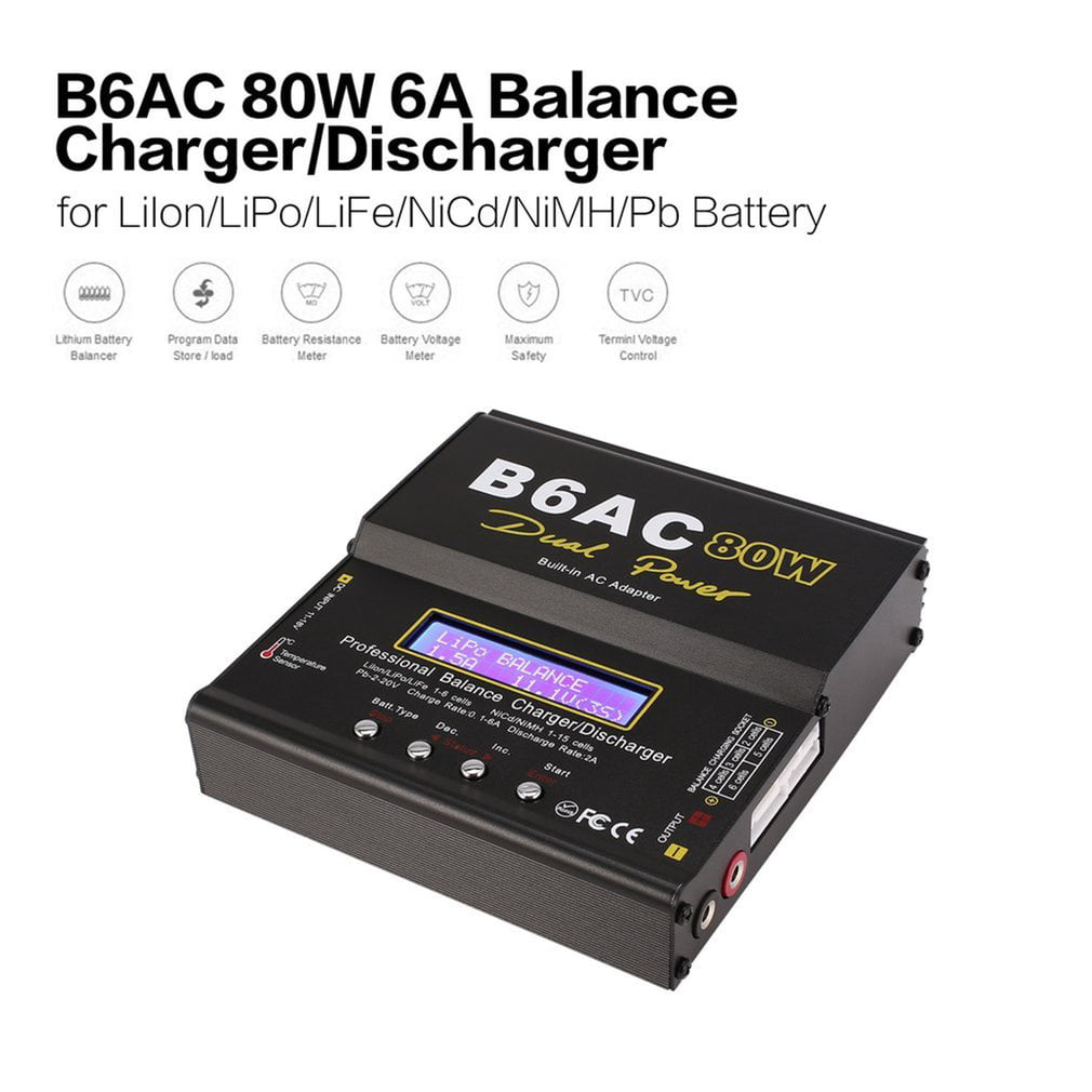 HobbyFly B6AC V2 80W 7A Lipo Battery Charger Balance Charger Discharger 1S-6S Digital Battery Pack Charger with 8 in 1 RC Battery Charging Cable for RC Car Helicopter Drone Airplane Battery 