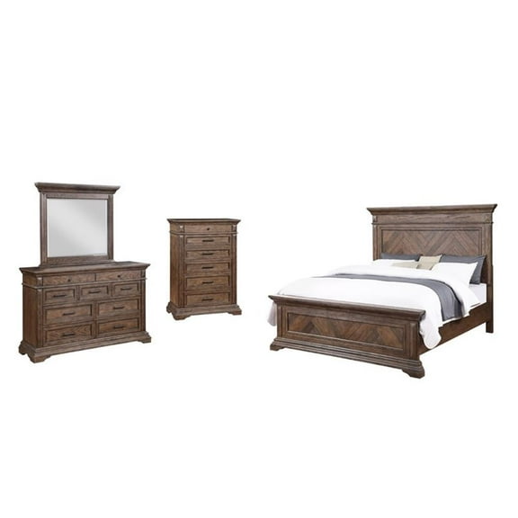 Pemberly Row 4-Piece Wood King Bedroom Set with Chest in Walnut